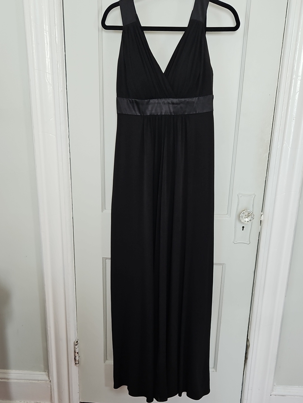 David's Bridal Formal Classic Black V-Neck Maxi Evening Gown- 4